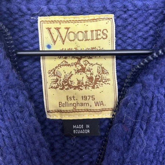 Woolies Vintage American Flag Knit Full Zip Cardigan Sweater Made in Ecuador - Picture 4 of 12